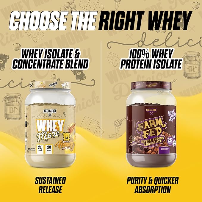 Axe &amp Sledge WHEY More Premium Protein Blend | 24g Protein Whey Concentrate &amp Isolate | Prebiotic Fiber for Enhanced Absorption | Creamy Delicious Versatile | 30 Servings Honey Grizzly Gra
