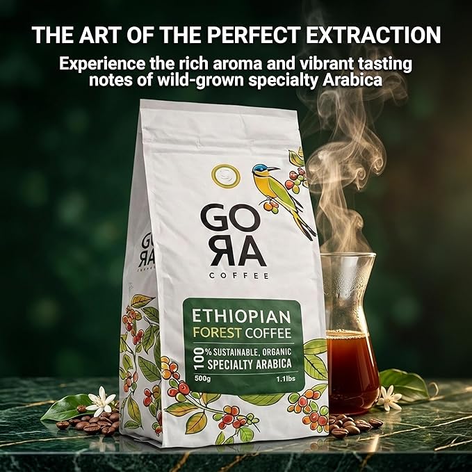 GoRa Ethiopian Coffee Beans – Medium Roast Whole Bean Single Origin Arabica Smooth Fruity &amp Floral Notes Sourced &amp Roasted in Ethiopia – 500g (17.6oz)