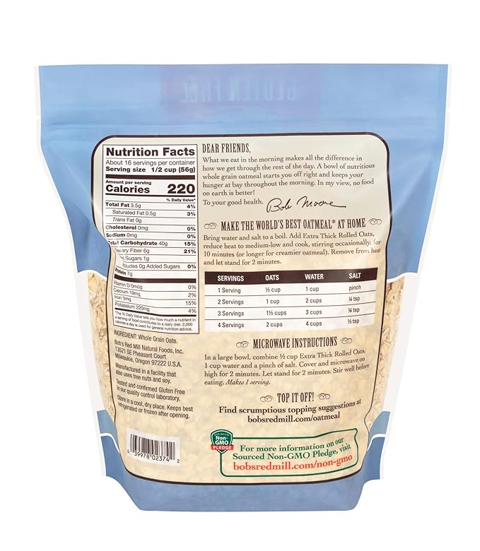 Bob's Red Mill Gluten Free Extra Thick Rolled Oats 32 Oz (4 Pack)