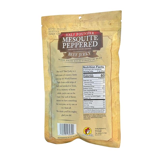 Buc-ee's Mesquite Peppered Beef Jerky - 8 oz | Premium Handcrafted Snack | Savory Smoky and Protein-Packed Snack | Made in Texas - 1 bag