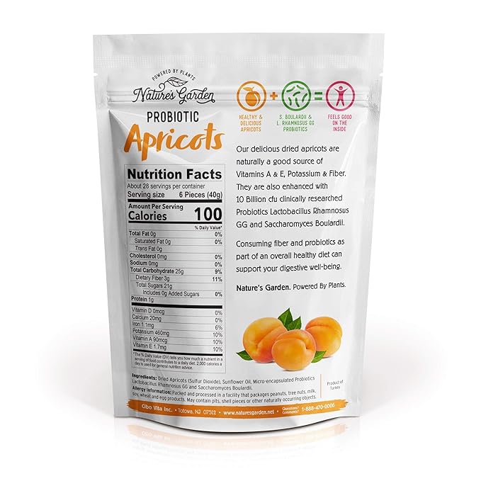Nature's Garden Probiotic Apricots - Dried Fruit Plump Dried No Added Sugar Gluten-Free Dairy-Free Vegan – Bulk 40 Oz Bag (Pack of 2)