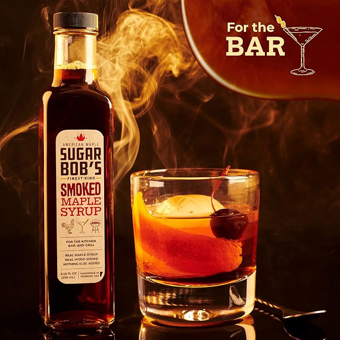 Sugar Bob’s Finest Kind - Smoked Maple Syrup Real Maple Syrup Infused with Wood Smoke Made in Vermont For the Bar Kitchen and Grill 8.45 fl oz