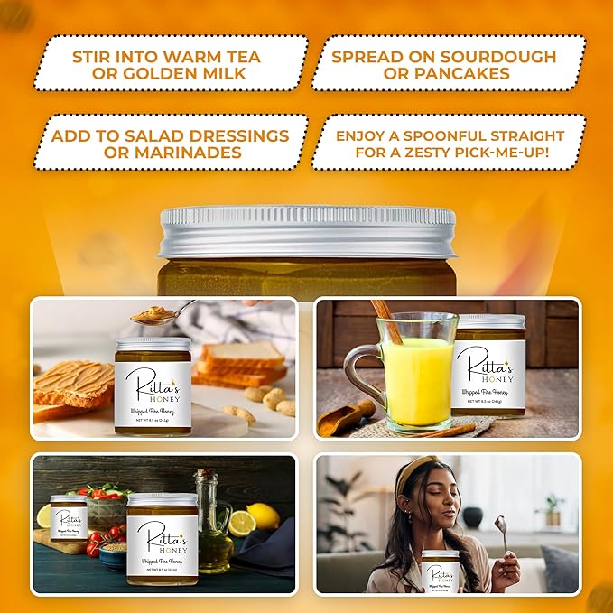 Ritta’s Whipped Fire Honey with Ginger Turmeric Cayenne &amp Cinnamon – 8.5 oz – Immune Boosting Spicy Honey for Tea Toast &amp More Fire Cider Inspired