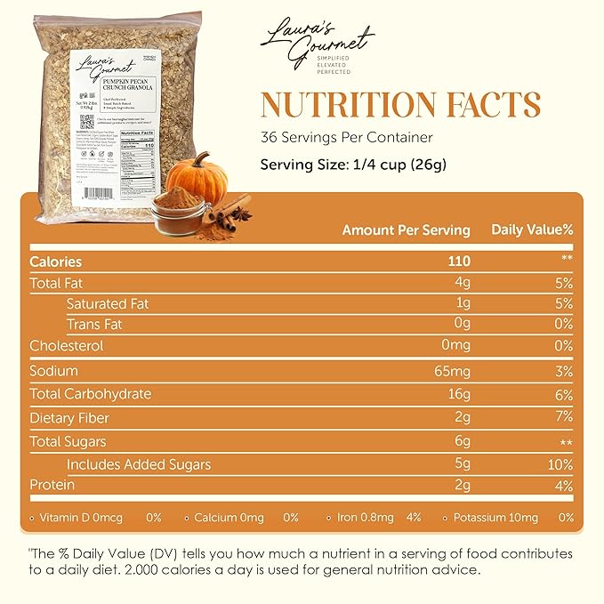 Laura's Gourmet Granola - Pumpkin Pecan Crunch - Gluten Soy &amp Dairy Free - Organic Premium Honey Pecan Halves &amp Spices Artisan Chef's Trifecta of Taste Texture &amp Mouthfeel - 2 LB