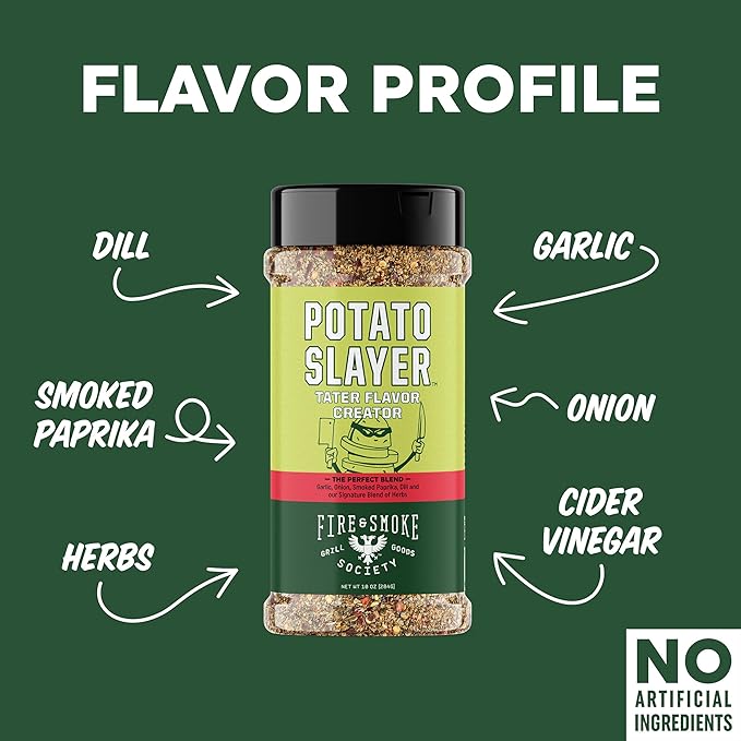 Fire &amp Smoke Society Potato Slayer Vegetable Seasoning | BBQ Seasonings and Rubs for Grilling | Potato &amp French Fry Seasoning | Mix Blend Rub Powder Garlic Onion Herb Flavor | XL (2 Pack)