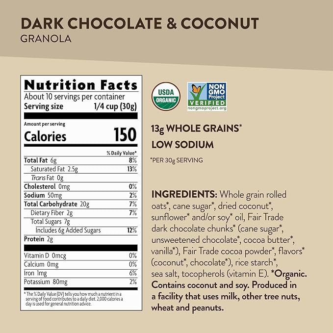 Love Crunch Organic Dark Chocolate &amp Coconut Granola 11.5 oz (Pack of 6) Non-GMO Fair Trade by Nature's Path
