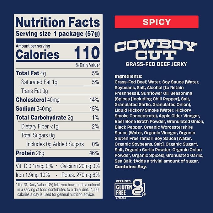 Country Archer Grass-Fed Beef Jerky - Zero Sugar Beef Jerky Sugar Free Meat Snack Bulk Individual Packs Gluten Free Paleo - Spicy 2 Oz (Pack Of 6)