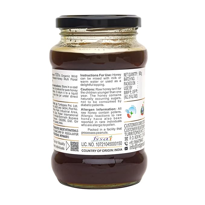 INDIGENOUS HONEY USDA Certified Organic Raw Wild Blossom Honey Unfiltered Small-Batch Micro-Lot Harvest Glass Jar Single-Origin 17.64 oz