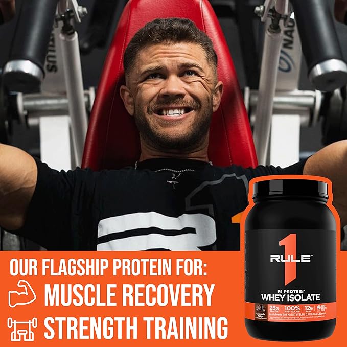 Rule 1 Proteins R1 Protein Whey Isolate - with 25g Protein &amp 6g BCAA Exclusively from Isolated &amp Hydrolyzed Sources for Workout Recovery (2 Pounds Strawberries &amp Crème)