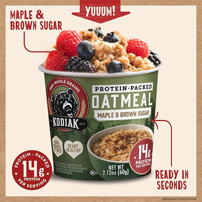 Kodiak Cakes Instant Protein Maple &amp Brown Sugar Oatmeal in a Cup 2.12oz (Pack of 12)
