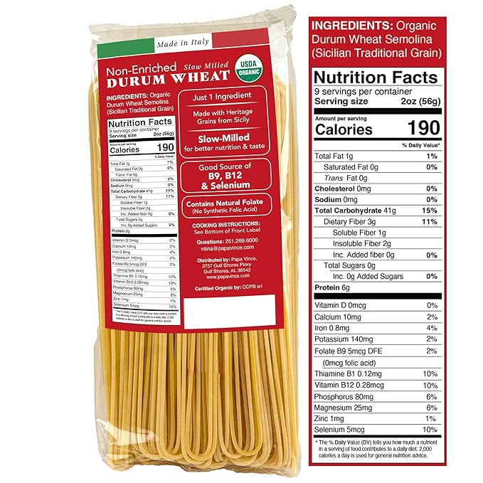 Papa Vince Organic Whole Wheat Spaghetti Noodles – Made in Italy Non-Enriched No Folic Acid – Organic Ancient Grain Pasta Non-GMO Artisan Bronze Die Cut Slow Dried for Perfect Texture