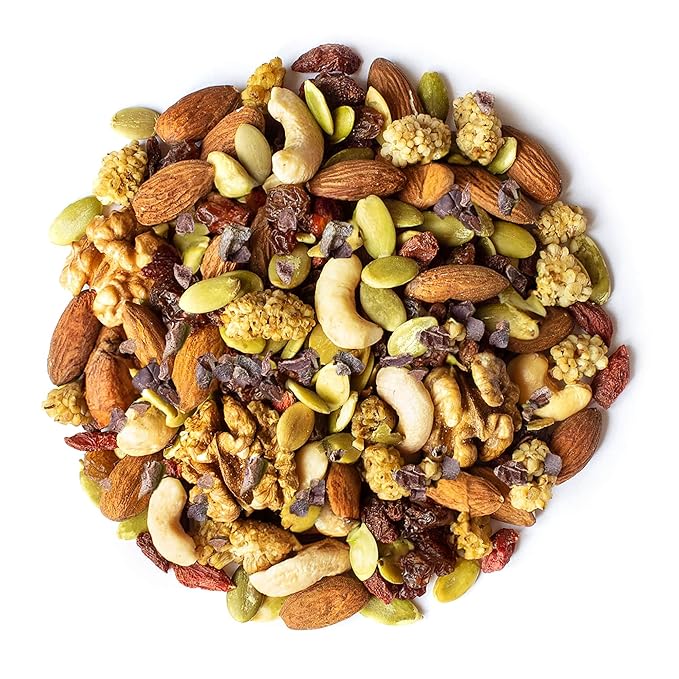 Food to Live - Organic Raw Munchies Snack Mix 1 Pound - Raw and Non-GMO Snack Mix Contains Cacao Nibs Raisins Almonds Cashews Walnuts Goji Berries Mulberries Pumpkin Seeds