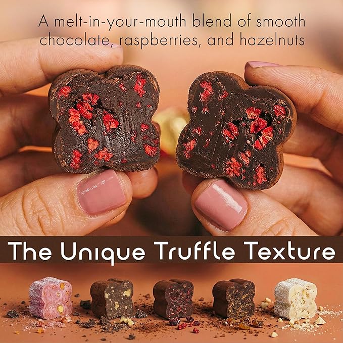 TartufLanghe Trifulot Raspberry Dark Chocolate Truffles with Piedmont Hazelnuts Crunchy Praline Gourmet Italian Truffle Candy Fancy Chocolate Gift Set From Italy Dairy Free Gluten Free - 6.34 OZ