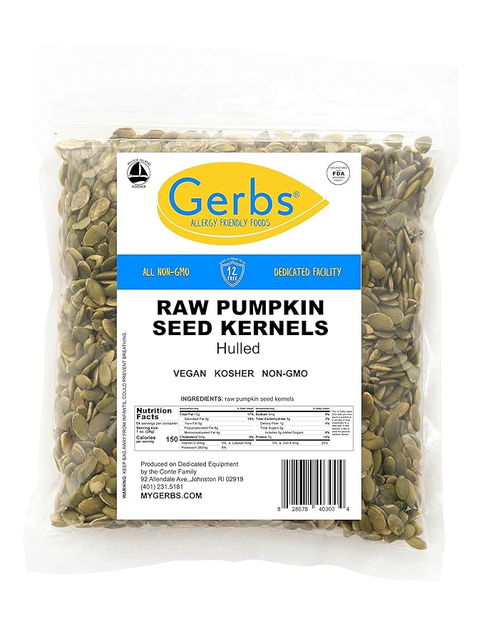 GERBS Raw Pumpkin Seed Kernels 4 LBS|Top 14 Allergy Free Food |Use in salads yogurt baking oatmeal trail mix|Grown in Canada packed in US