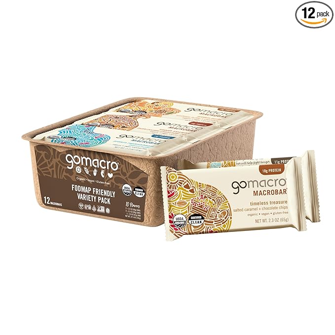 GoMacro MacroBar Organic Vegan Protein Bars - FODMAP Friendly Variety Pack (2.0-2.3 Ounce Bars 12 Count)