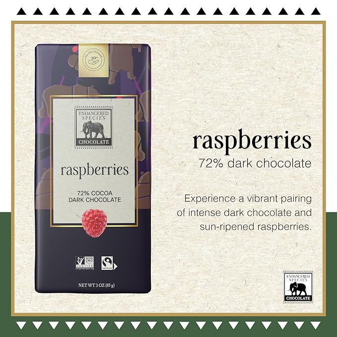 Endangered Species Dark Choc Bar Raspberries Grizzly (12x3 OZ)