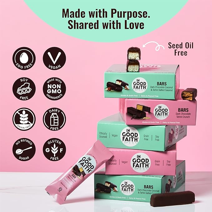 In Good Faith Dark Chocolate Coconut &amp Salted Caramel Bars Healthy Gluten Free Vegan Dairy Free Chocolate Bars (12 pack)