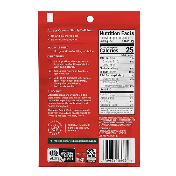 Simply Organic Spicy Taco Seasoning Mix Gluten Free Certified Organic Kosher Vegan Vegetarian Pure Flavor for Tacos Stir-Fries Mexican Dishes and More | 1.13 Ounce (Pack of 12)