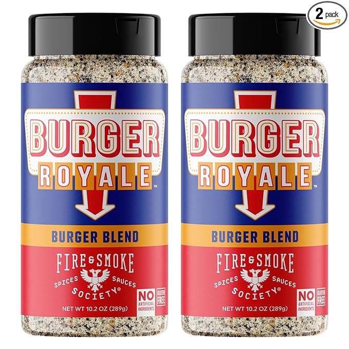Fire &amp Smoke Burger Royale Burger Seasoning | BBQ Rub for Smoking and Grilling Meat | Beef Pork Chicken Turkey Veggie | BBQ Rubs and Spices | Brown Sugar Smoked Salt Garlic Black Pepper | L