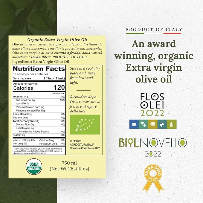 Frantoi Cutrera Primo Cold Extracted Italian Organic Extra Virgin Olive Oil Cold Pressed Polyphenol Rich Olive Oil Authentic Certified DOP Sicilian EVOO Imported From Italy 25.4 fl oz (Pack of 1)