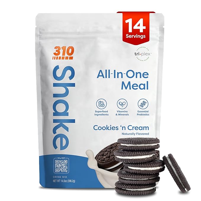 310 Nutrition All-In-One Meal Replacement Shake Powder - Plant-Based Protein Smoothie Blend w/High Fiber Probiotics &amp Adaptogens - Low Carb Vegan Keto &amp Paleo Friendly - Cookies N Cream - 1
