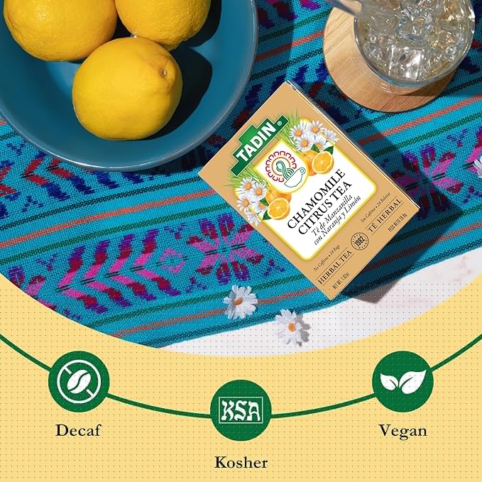 Tadin Chamomile Citrus Tea Herbal Tea Caffeine Free Tea Tea Bags Individually Wrapped 24 Tea Bags Per Box Pack of 6