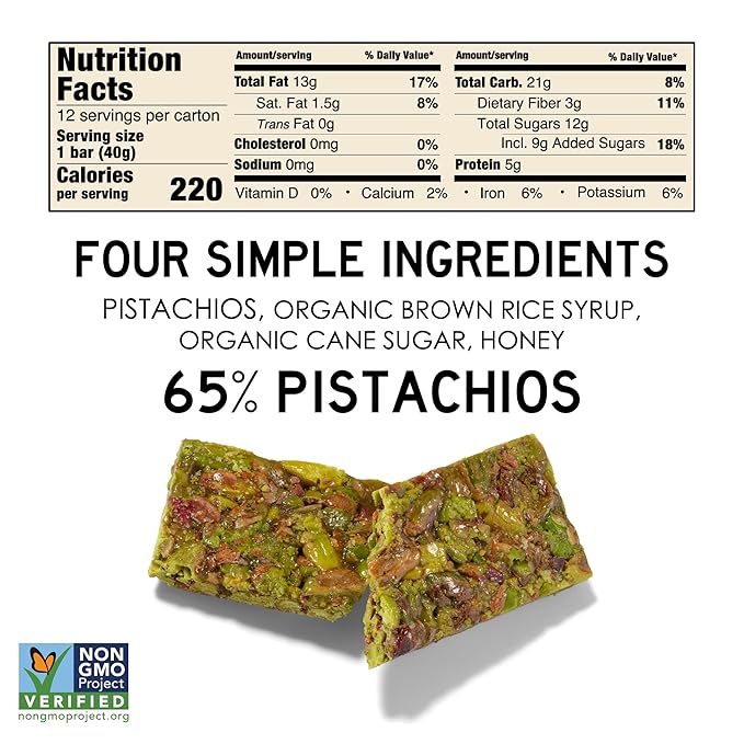 South 40 Snacks Crunchy Pistachio Bar Just 4 Ingredients Touch of Honey (40g Bar Pack of 12)