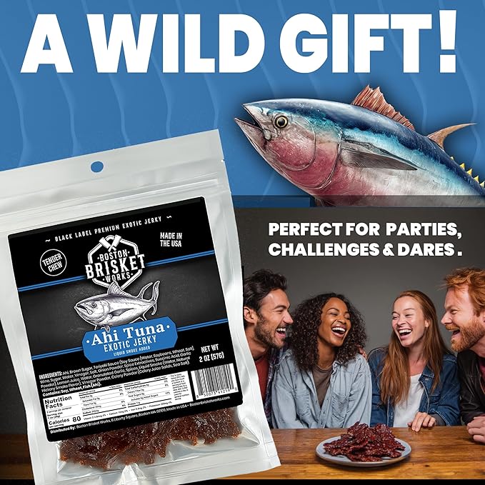 AHI TUNA JERKY - Premium Fish Meat - Gourmet Seafood Snack - Unique Fisherman Gift for Dad Guy - Healthy Pescatarian Present