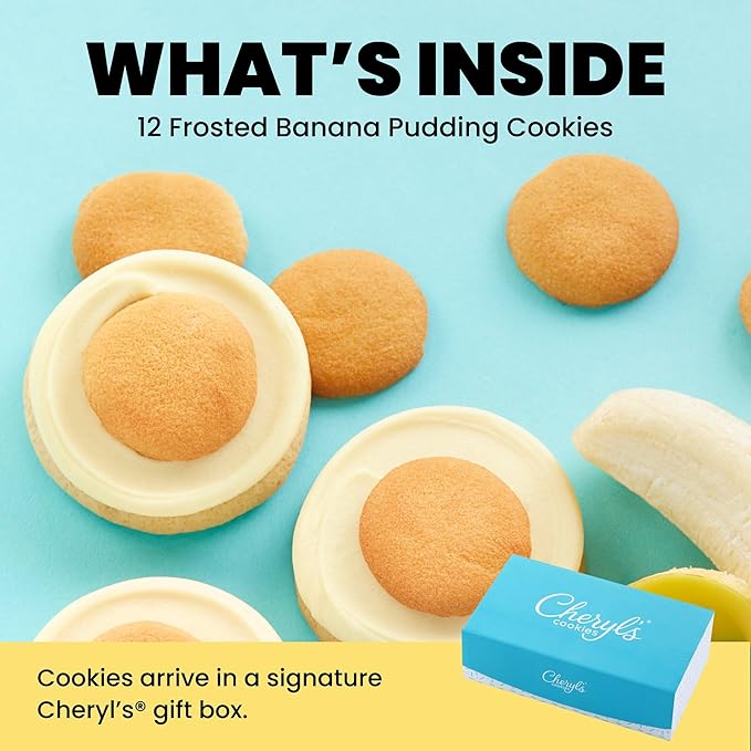 Cheryl's Cookies® Buttercream-Frosted Banana Pudding Cookie Flavor Box 12 Cookies Individually Wrapped Gourmet &amp Fresh Delivery – Gift for Loved Ones Family Friends Coworkers