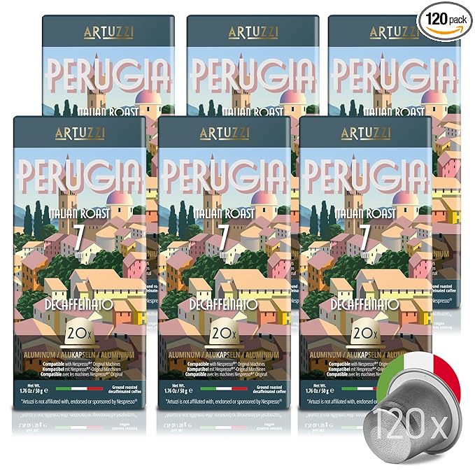 Artuzzi 120ct Decaf Espresso Pods For Nespresso Compatible Capsules Machines | Aluminum Coffee Capsules I Recyclable I 100% Arabica I Italian Roast