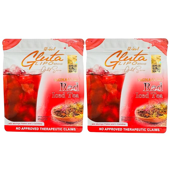 12-in-1 Glutalipo Gold Series Red Iced Tea 10 Sachets (Pack of 2)