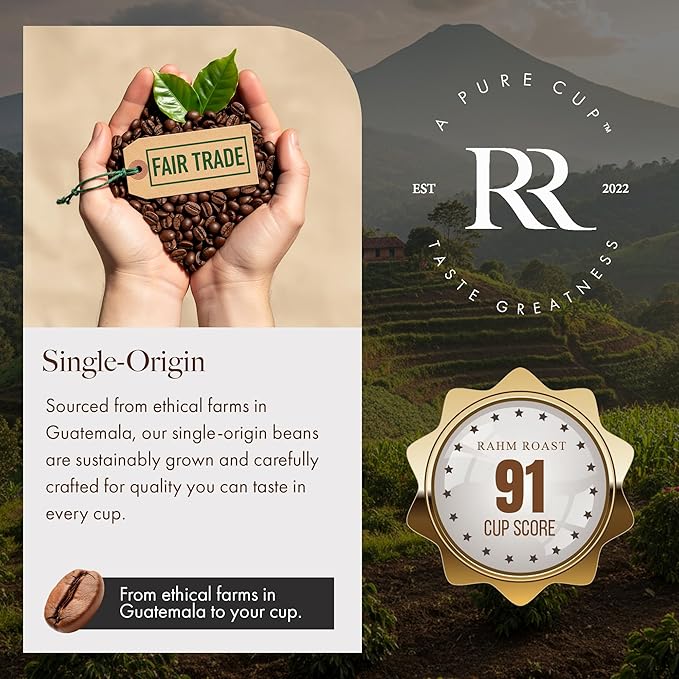 RAHM ROAST Mold-Free Organic Coffee Whole Bean Medium Roast Lab-Tested Mycotoxin-Free Low Acid Guatemalan Specialty Coffee for Purity 12oz Bag
