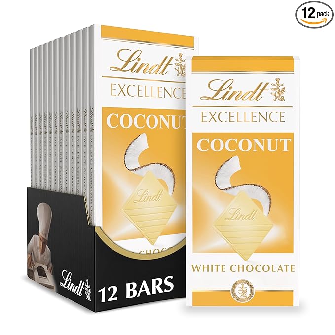 Lindt EXCELLENCE Coconut White Chocolate Bar White Chocolate Candy with Coconut Flakes 3.5 oz. (12 Pack)