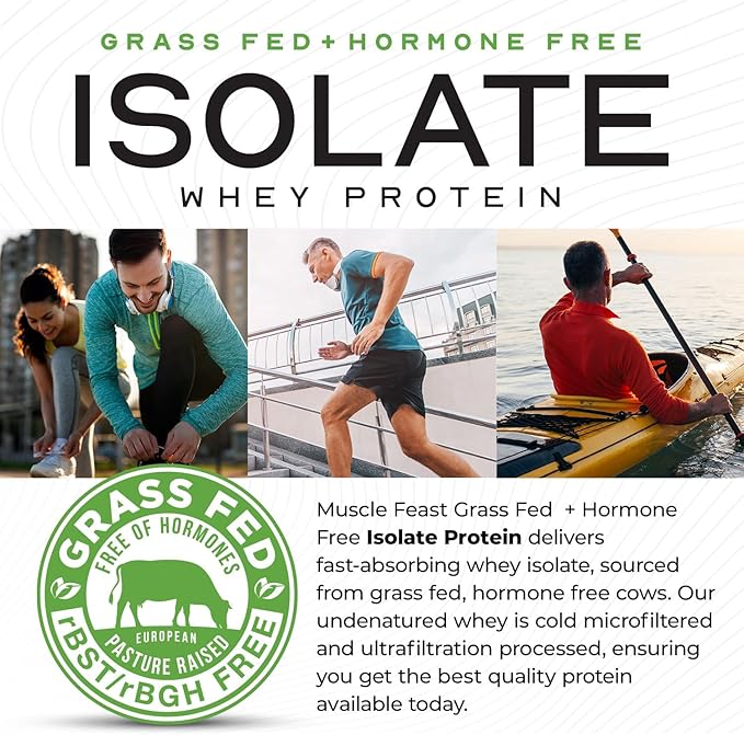 Muscle Feast Grass-Fed Whey Protein Isolate All Natural Hormone Free Pasture Raised Whey Isolate Protein Powder for Men and Women Clean Gluten-Free Delicious Isolate Protein - Raspberry 2lb