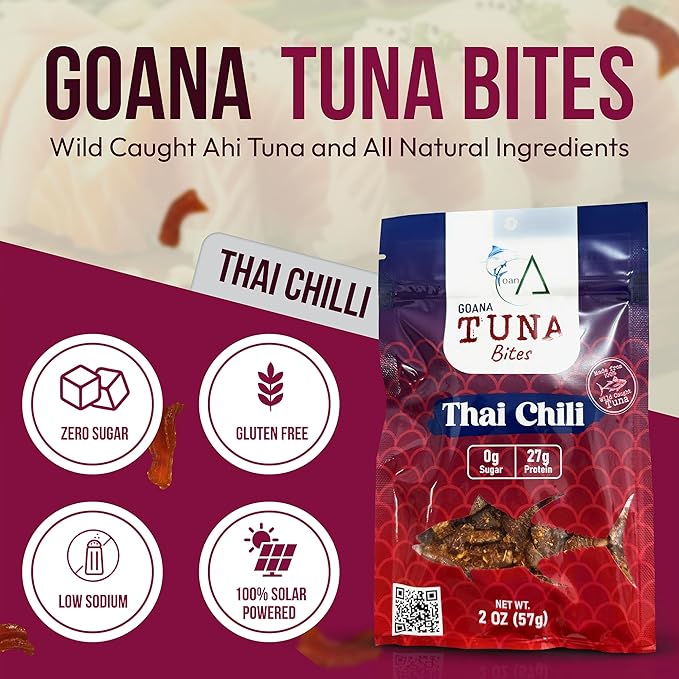 GOANA Tuna Jerky Bites Thai Chili High Protein Fish Snack Wild Caught Ahi Tuna Keto Paleo Low Carb Sugar Free Gluten Free Low Sodium 2 oz (2 Pack)