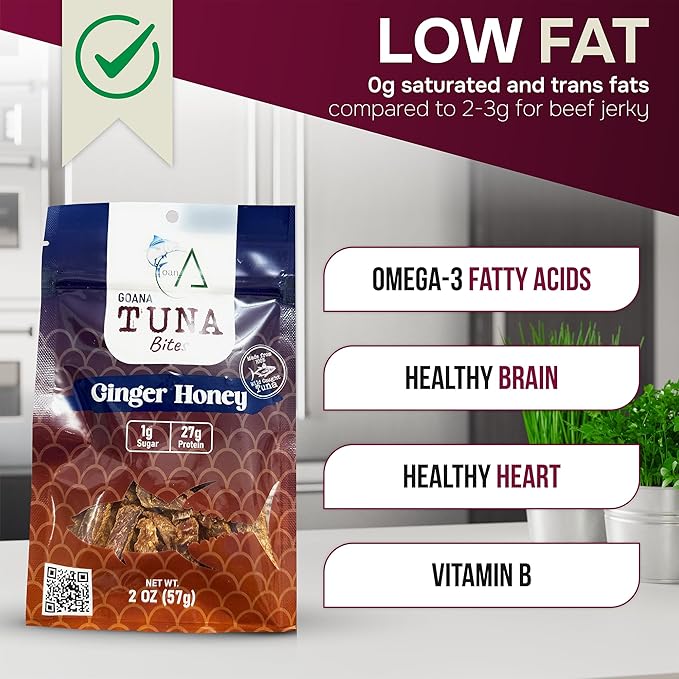 GOANA Tuna Jerky Bites Ginger Honey High Protein Fish Snack Wild Caught Ahi Tuna Keto Paleo Low Carb Sugar Free Gluten Free Low Sodium 2 oz (2 Pack)