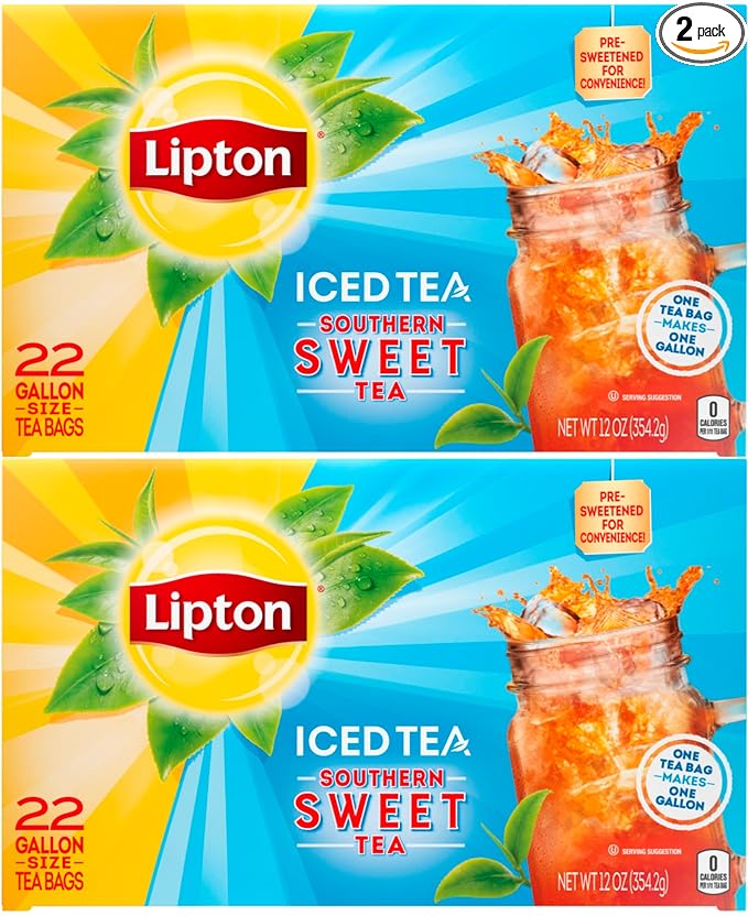 Lipton Southern Sweet Tea Gallon-Size Tea Bags 22 Count Box (Pack of 2)
