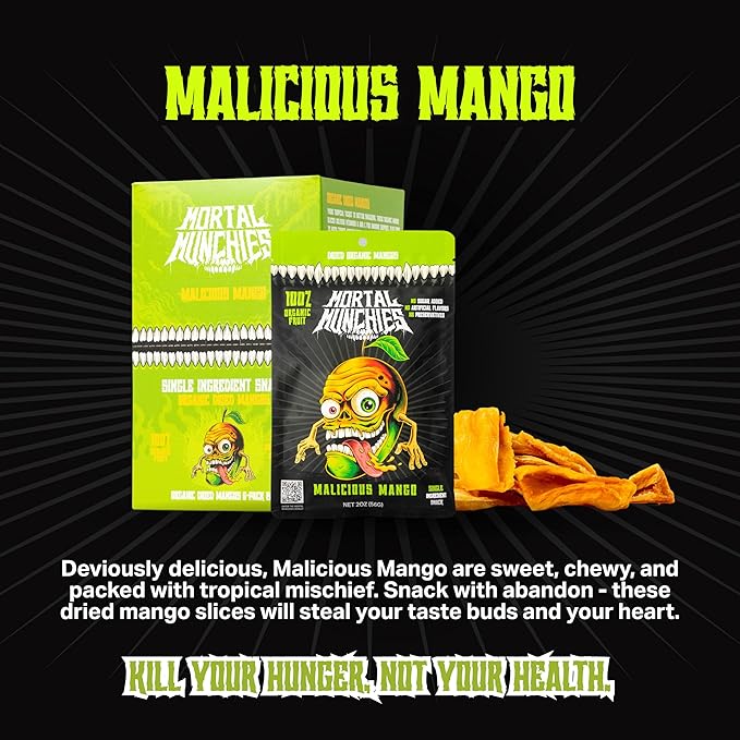 Mortal Munchies - Dried Fruit Mango and Apple (6 Pack 3 Oz) Real Fruit Snack Sweet and Chewy Fat-Free On-the-Go Snacks Healthy Snack for Adults Non-GMO No Added Sugar (Mango)