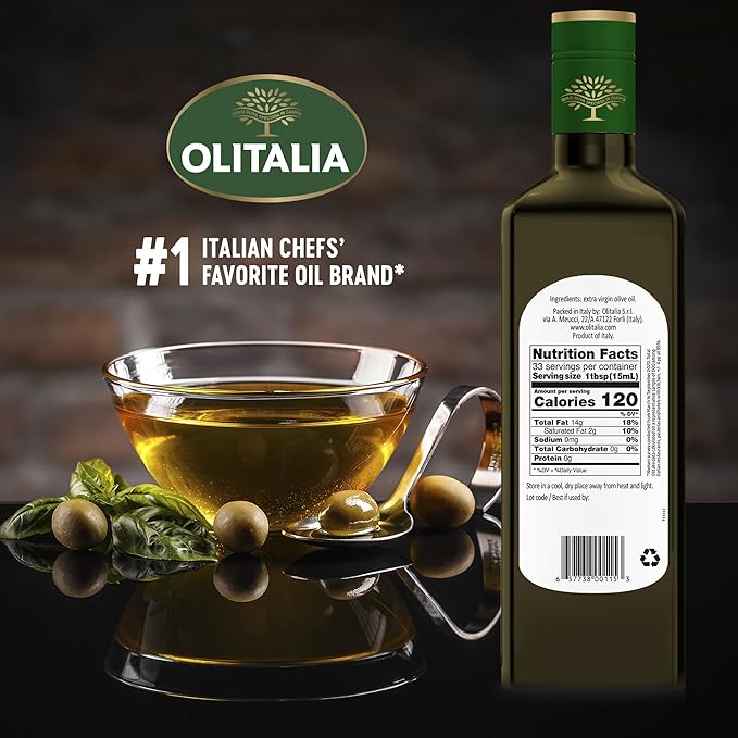Olitalia Extra Virgin Olive Oil – Meat Pasta and Vegetables Flavor Booster (3 Pack) – EVOO Polyfenol – Extracted and Bottled in Italy - Dressing and Marinate – Organic Cold Pressed