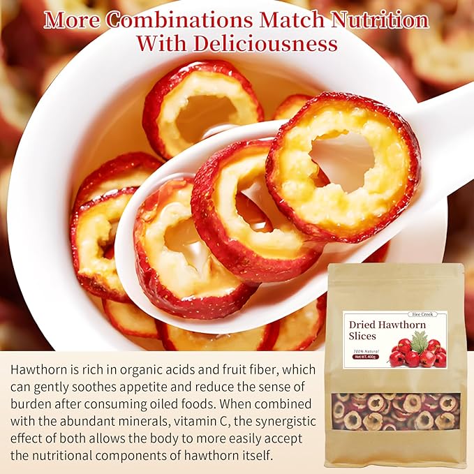 Hee Creek Premium Dried Hawthorn Berries 14.11oz/400g Natural Hawthorn Berry Tea No Sugar No Artificial Color Awaken the Taste Buds 无核山楂 山楂片 山楂干