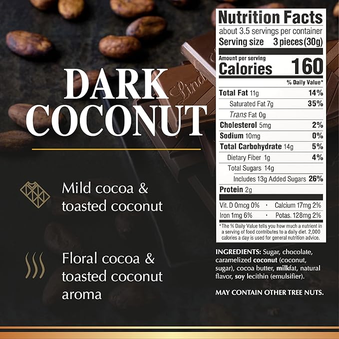Lindt EXCELLENCE Coconut Dark Chocolate Bar Dark Chocolate Candy with Coconut Flakes 3.5 oz. (12 Pack)