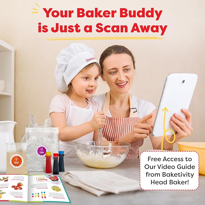 Baketivity Rainbow Bagel Kids Baking Kit - Baking Kits for Kids with Premeasured Ingredients Step-By-Step Instructions Video Guide and STEM Lessons - Cooking for Ages 6-12+