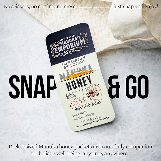 Manuka Emporium Raw Manuka Honey Bundle MGO 263+ | 8.8oz Jar &amp 24 x 0.18oz Single-Serve Packets | Certified Monofloral New Zealand Honey for Immune Support Wellness &amp Travel