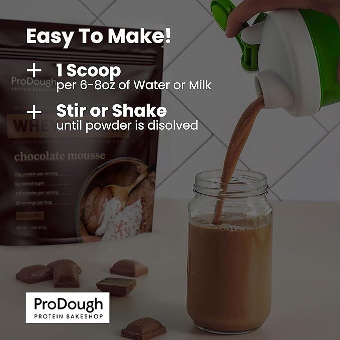 ProDough Gourmet Whey Isolate Hydrolized Protein Powder for Shake Mix- Easy Digest Enzyme Blend 25g Protein per Serving Natural Ingredients Gluten Free Keto Friendly (Chocolate Mousse)