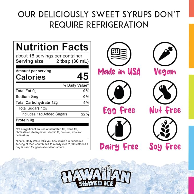 Hawaiian Shaved Ice Syrup Pint 6-pack Sour Cherry Sour Grape Sour Blue Raspberry Sour Green Apple Sour Watermelon &amp Sour Strawberry for Slushies Italian Soda Seltzers Popsicles and More