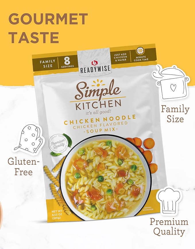 READYWISE - Simple Kitchen Soup Favorites Variety Pack 8 Servings Per Pouch Soup Mix Family Size MRE Freeze Dried Food Ready To Eat Meals Hiking &amp Backpacking Food Soup for Family Pack