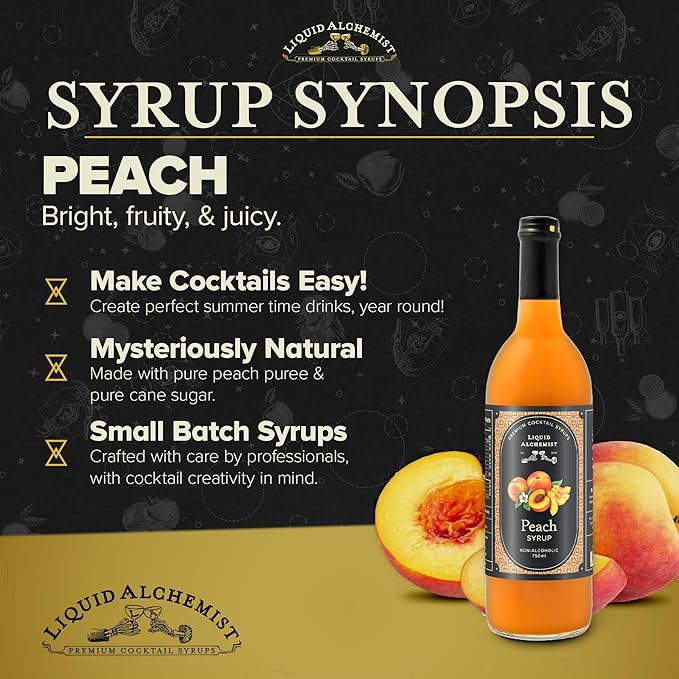 Liquid Alchemist Peach Syrup for Drinks - Real Ingredients Make the Perfect Summer Cocktail or Margarita Mix - Our Peach Flavoring Syrup is Non-GMO &amp Vegan (25.4 oz)
