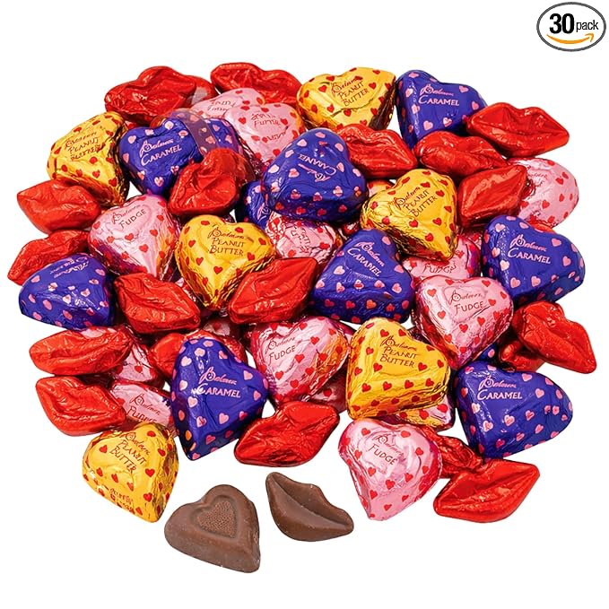 30 Count Valentine Milk Chocolate Hearts &amp Lips | Foil Wrapped Party Candy