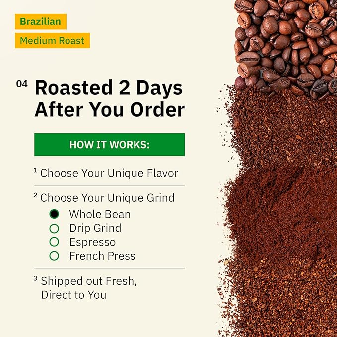 Kochere Brazilian Specialty Whole Bean Coffee – 2LB Medium Roast – Freshly Roasted to Order – Single Origin Farm Direct Smooth Cocoa Notes – Whole Bean