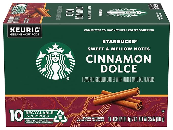 Starbucks Flavored Coffee Genuine K-Cup Pods Cinnamon Dolce Flavored with Sweet and Mellow Notes Recyclable Pods 10 Count Pods in Each (Pack of 4)